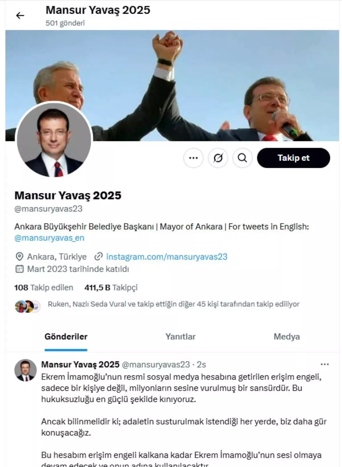 Yavaş, İmamoğlu'nun Hesabını Kullandı