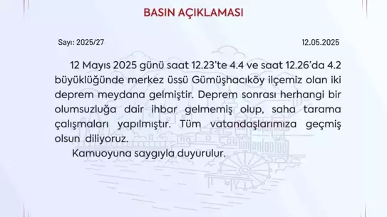 Amasya'da İki Deprem: Olumsuz İhbar Yok