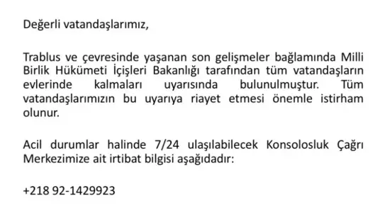 Türk Büyükelçiliğinden Evde Kal Uyarısı