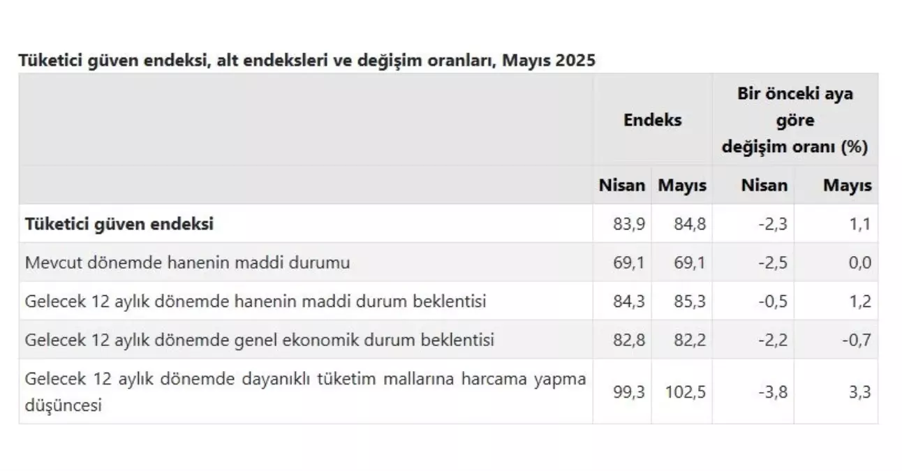 Tüketici Güven Endeksi Mayıs'ta Artış Gösterdi