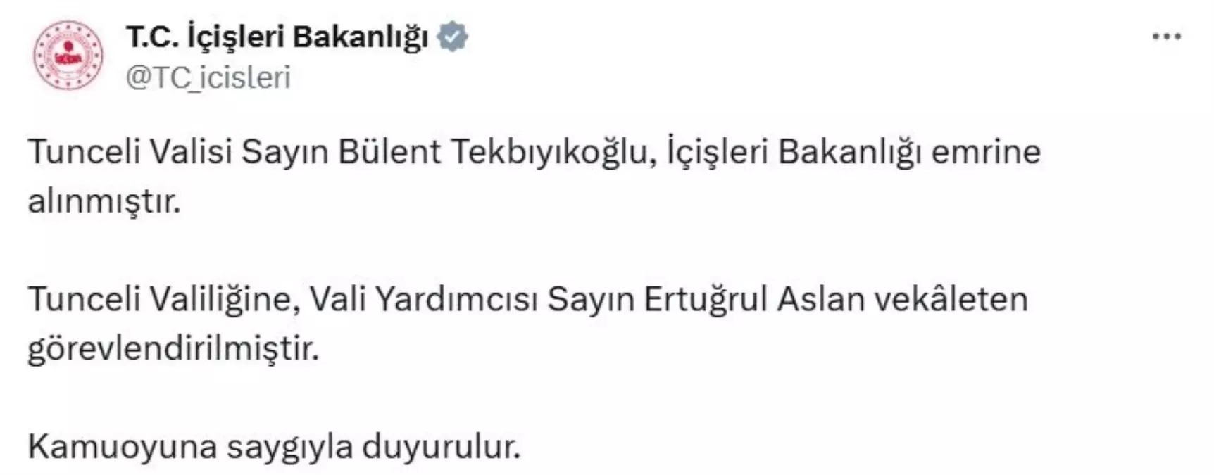 Tunceli Valisi Merkeze Alındı