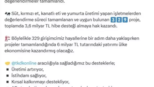 329 Projeye 3.6 Milyar TL Hibe Desteği