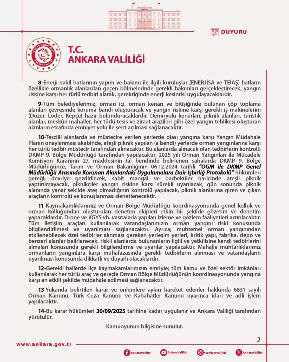 Ankara'da Ormanlara Giriş Yasaklandı