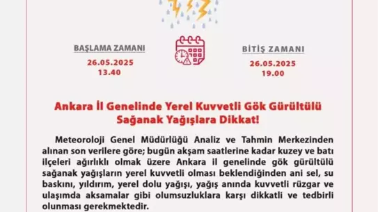 Ankara'da Sağanak Uyarısı
