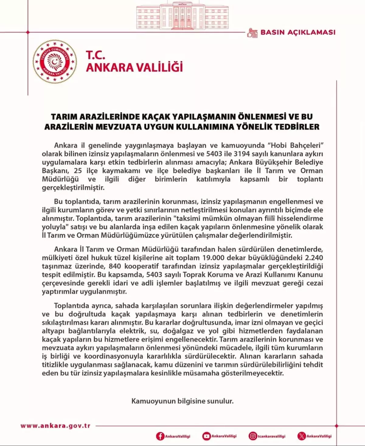 Ankara'da Kaçak Yapılaşmaya Sıkı Tedbirler