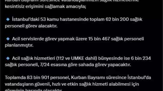 İstanbul'da Kurban Bayramı için 83 bin sağlık personeli